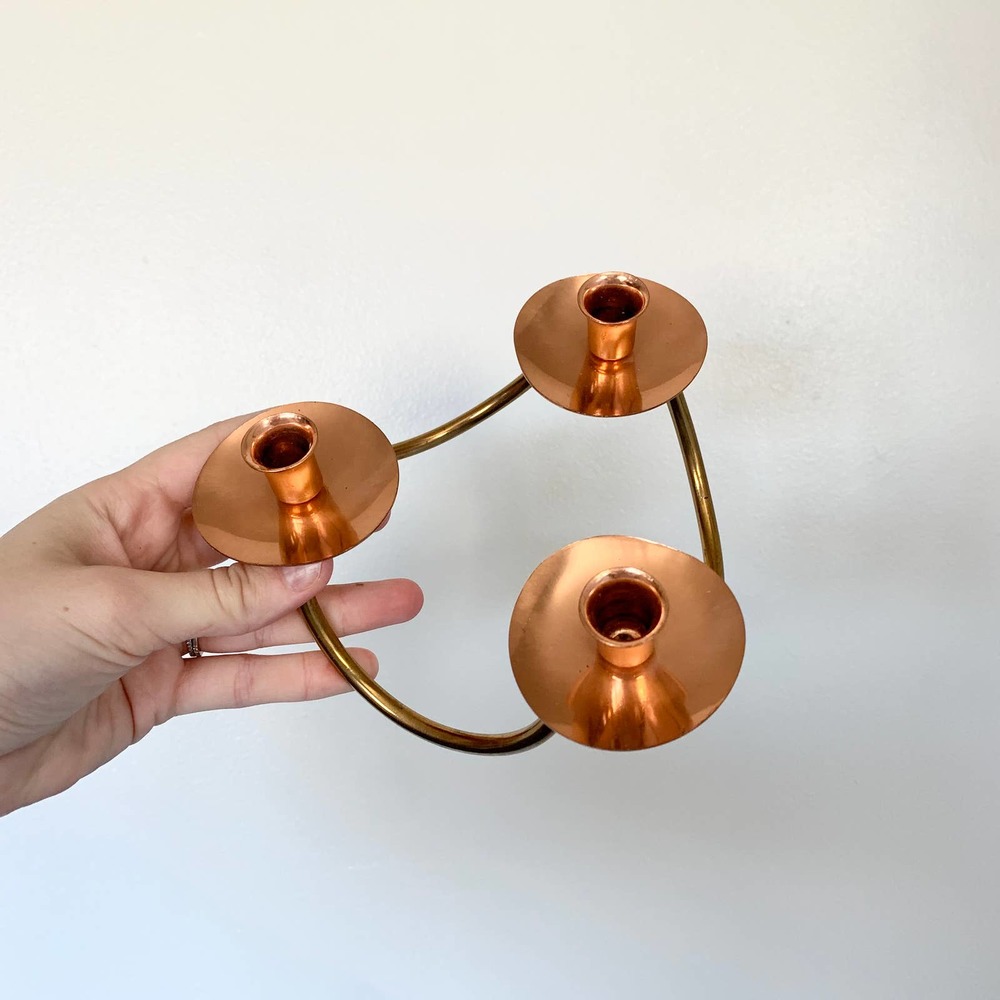 Modern Copper Gold Three Candlestick Holder Decor